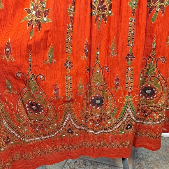 Burnt Orange One Size Printed Maxi Skirt with Sequin Embellishment Details NWOT - Picture 2 of 10